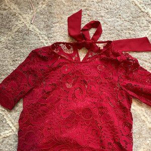 Nanette Lapore Bow Back Red Lace SS Blouse